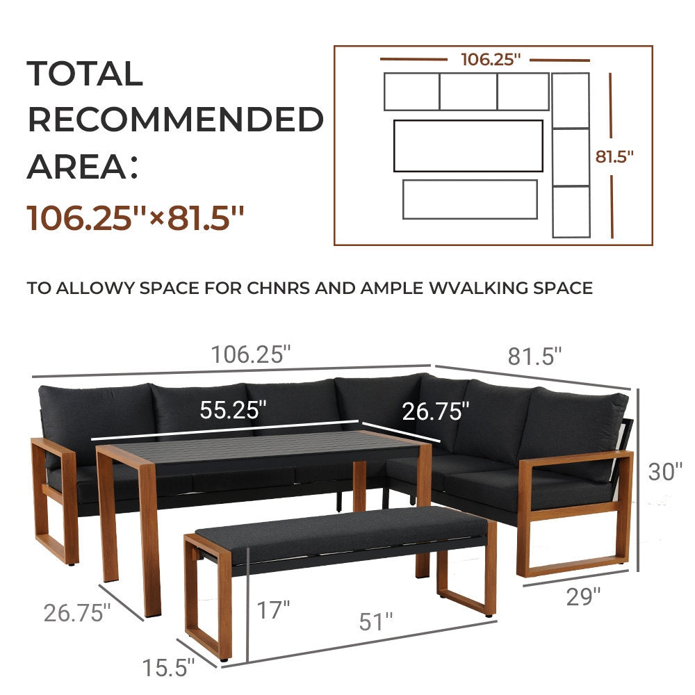 Adouer Wood Signature Series: Contemporary 7-Seater Patio Sofa with Integrated Dining Table and Bench