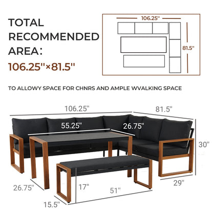 Adouer Wood Signature Series: Contemporary 7-Seater Patio Sofa with Integrated Dining Table and Bench