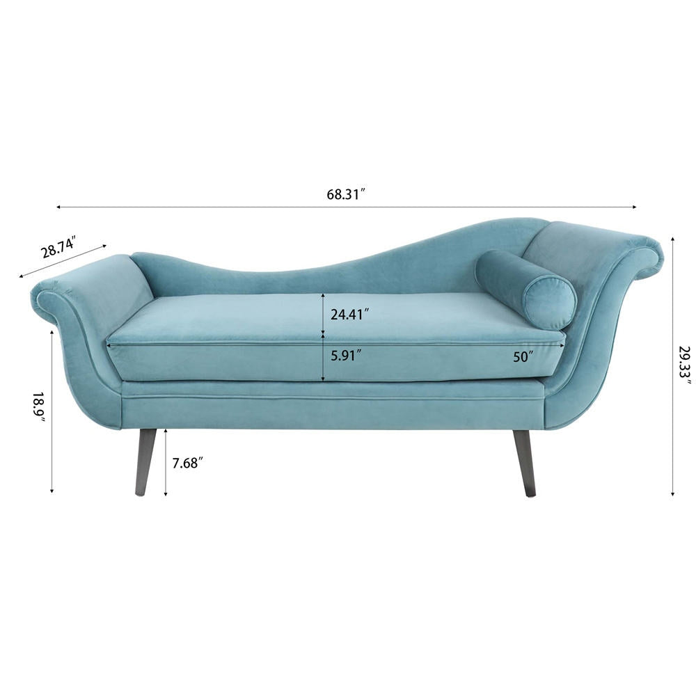 Aqua Velvet S-Shape Daybed with Solid Sheesham Wood Legs