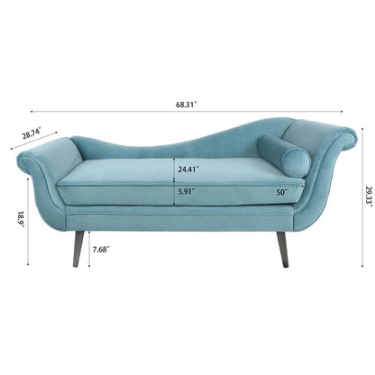 Aqua Velvet S-Shape Daybed with Solid Sheesham Wood Legs