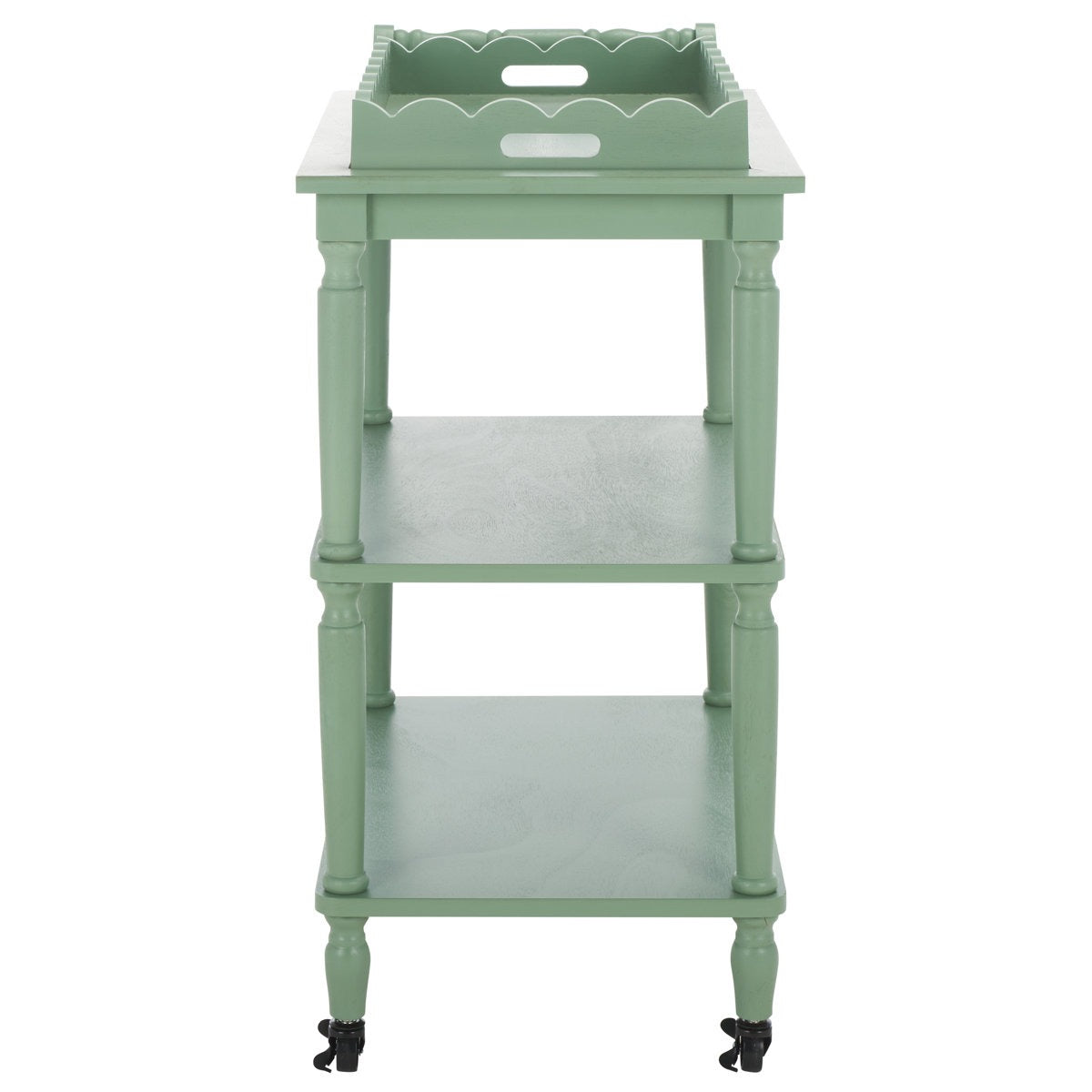 ADOUER WOOD  3-Tier Rolling Bar Cart with Removable Scalloped Tray and Spindle Legs