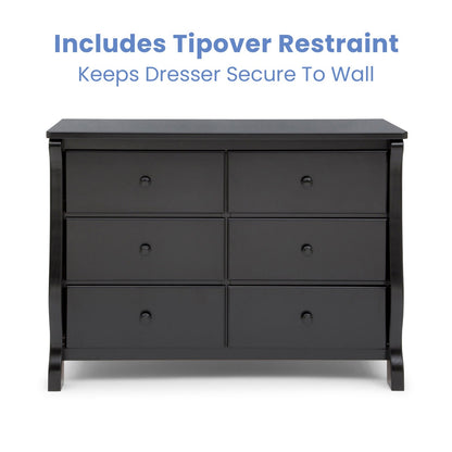 Adouer Wood Classic 6-Drawer Sleigh Kids' Chest Of Drawers – Matte Black Finish
