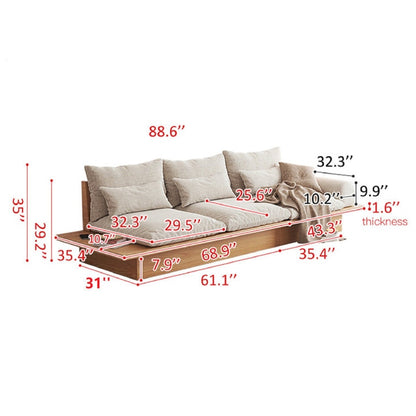 Japanese Style Platform Sofa with Acacia Wood Base and Cotton Fabric