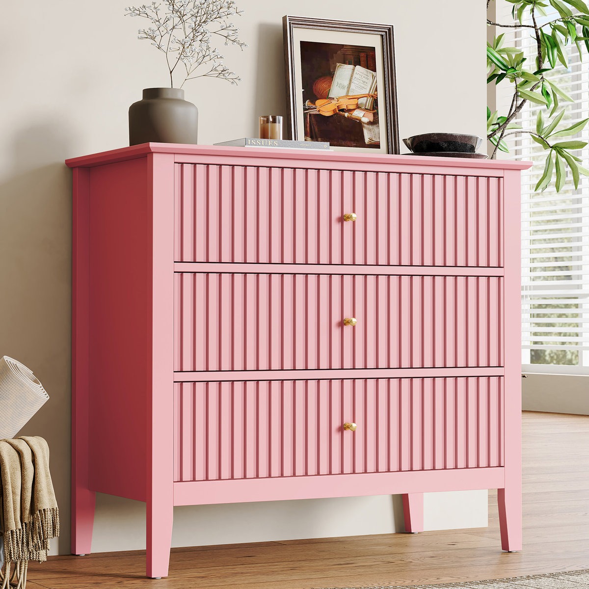 Solid Wood 3-Drawer Kids Dresser – Contemporary Nursery Chest of Drawers for Clothes & Toys – Durable Handcrafted Children's Storage Furniture