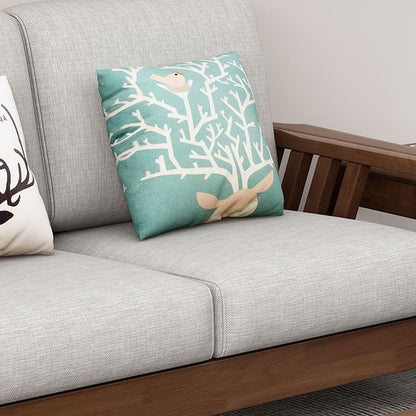 Solid Sheesham Wood Sofa Set with Cotton Cushions