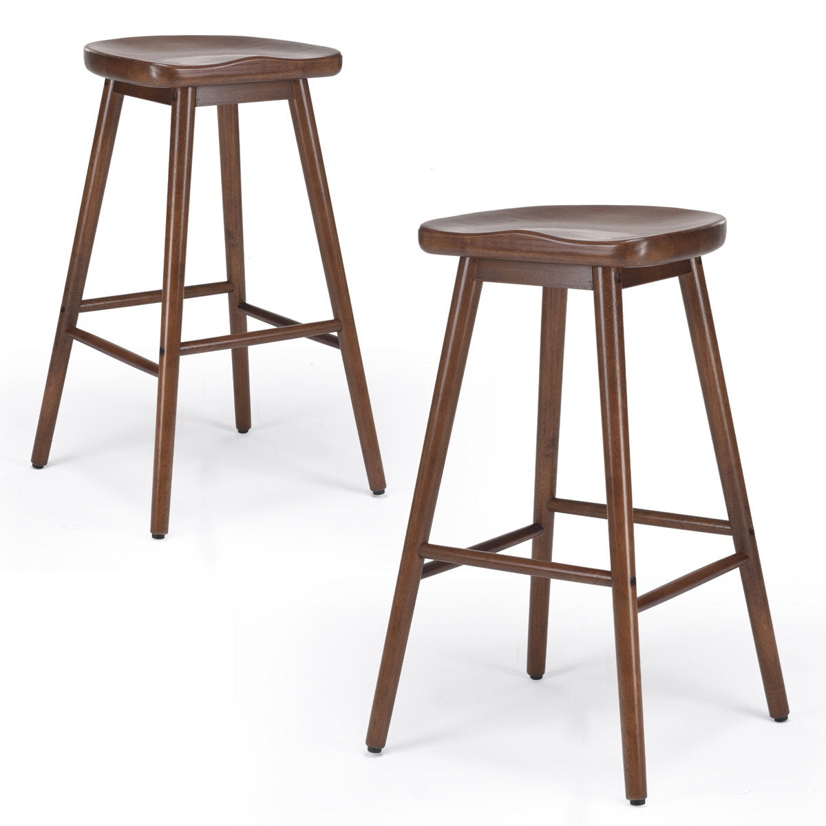 The Sculpted Walnut Saddle Stool: Solid Wood Mid-Century Bar Seating (Set of 2)