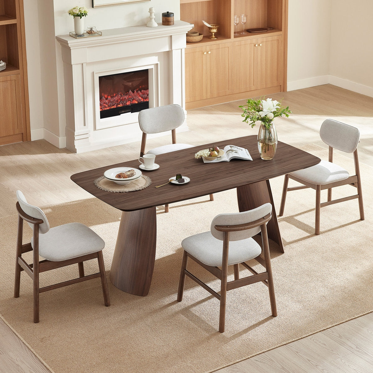 The Arca Sculptural Dining Table: 6-Seater Solid Wood with Curved Tapered Legs