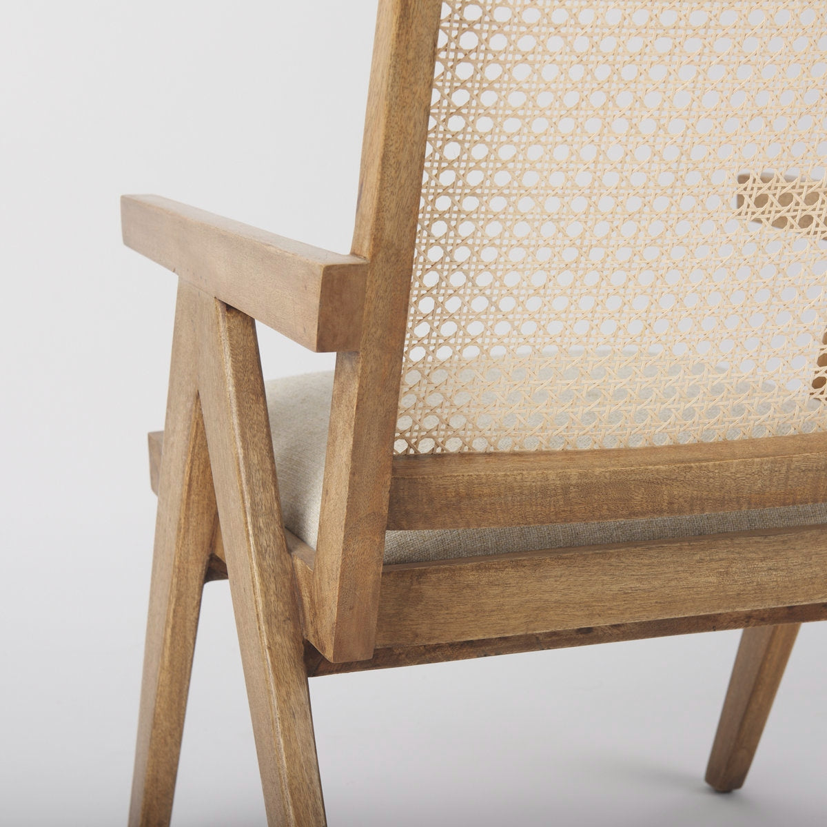 Acacia Wood Cane Back Arm Chair with Cotton Seat