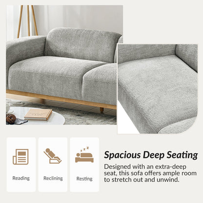 Modern Comfort Boucle 3 Seater Sofa with Natural Acacia Wood Frame