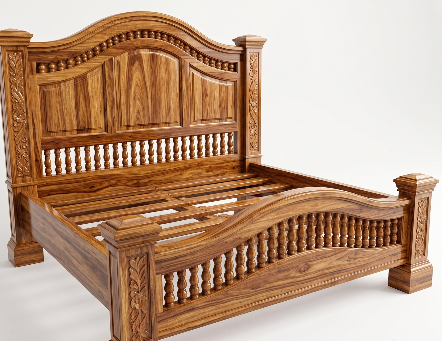 ADOUER WOOD Solid Sheesham Wood King Size Bed with Carved Headboard