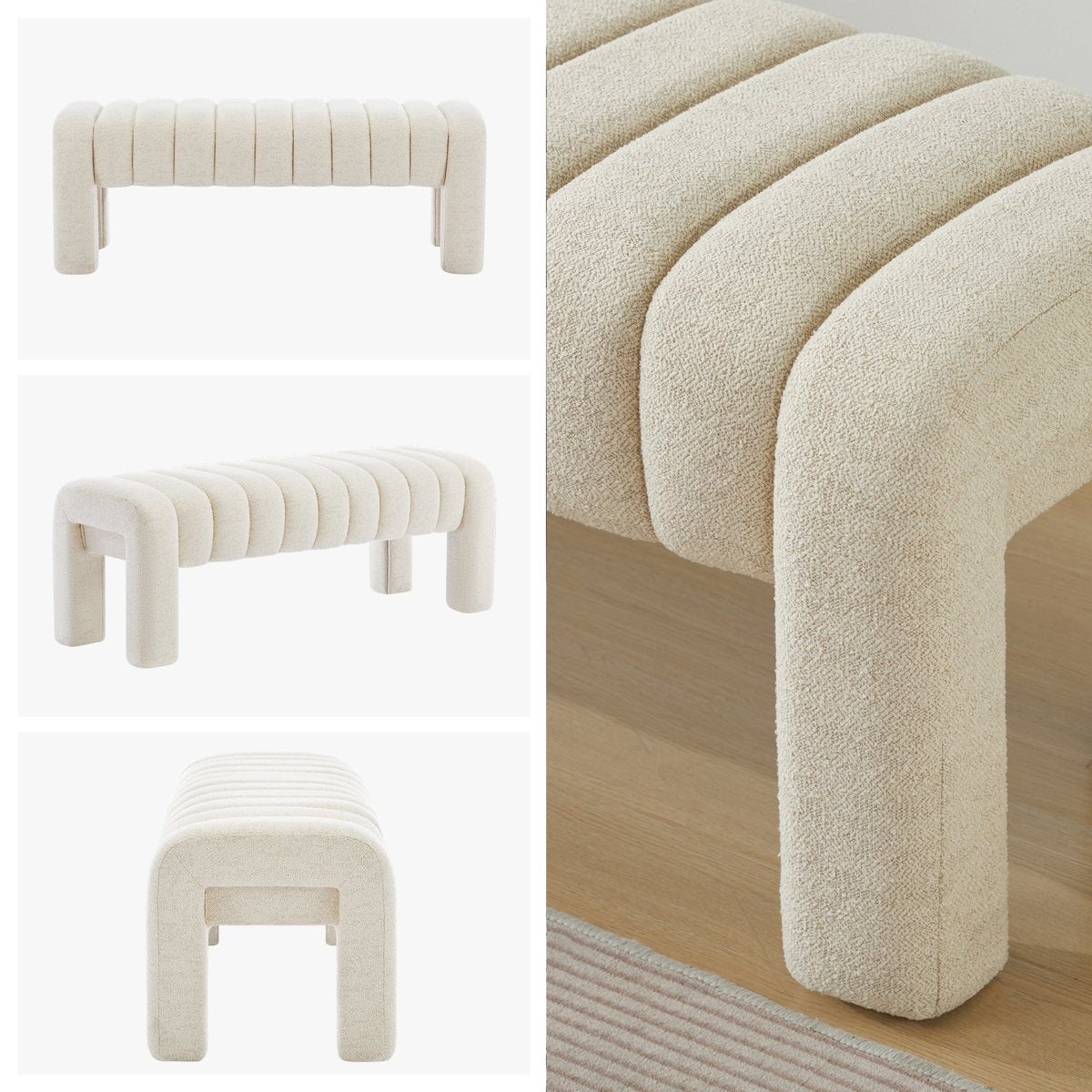 Ribbed Upholstered Bedroom Bench with Solid Wood Internal Frame