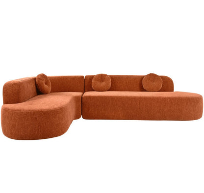 Curved Modular Velvet 6 Seater Sofa with Acacia Wood Base