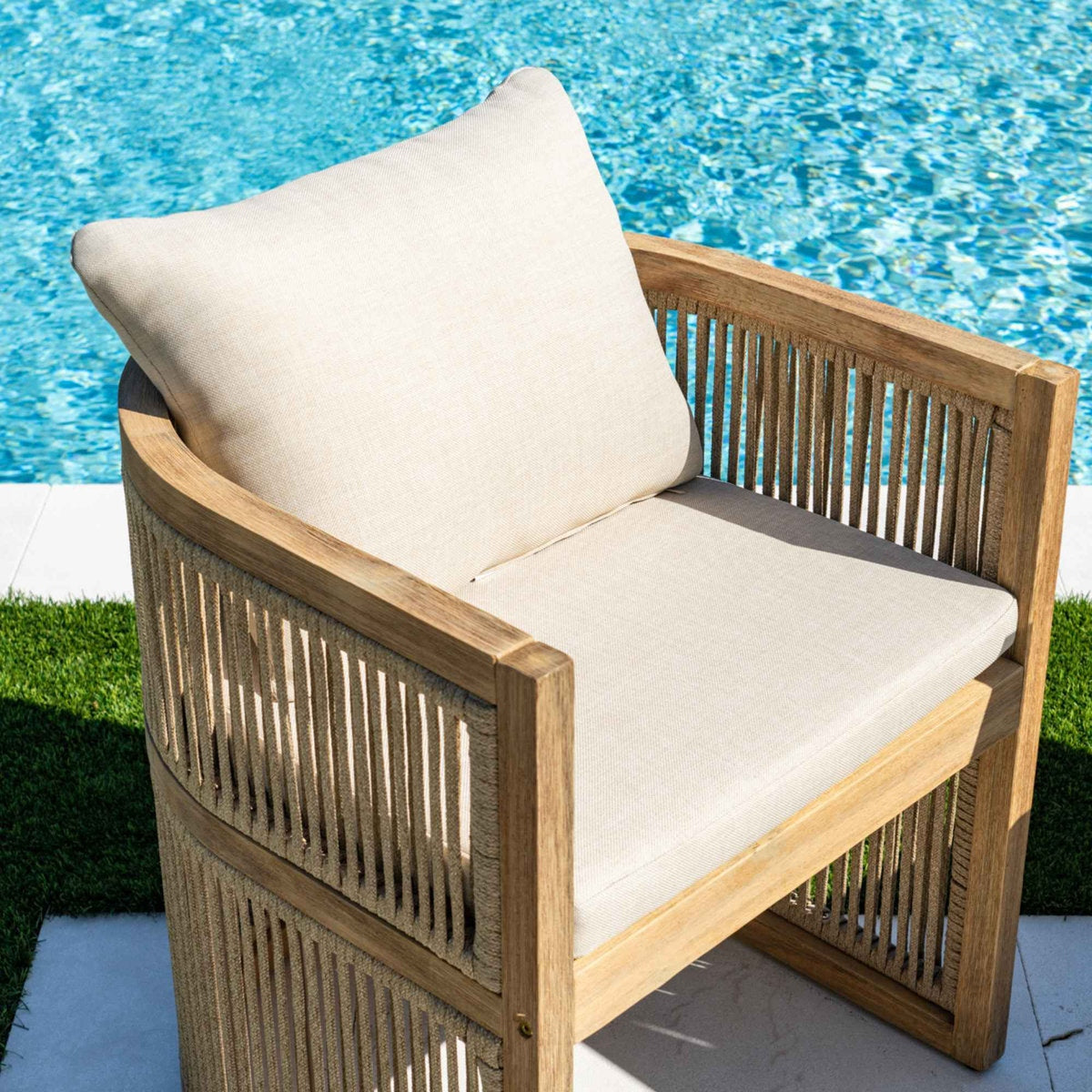 Solid Wood Rectangular Dining Table with Hand-Woven Barrel Chairs