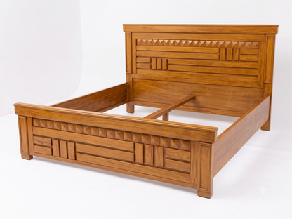 ADOUER WOOD Solid Sheesham Wood King Size Bed with Handcrafted Geometric Carving