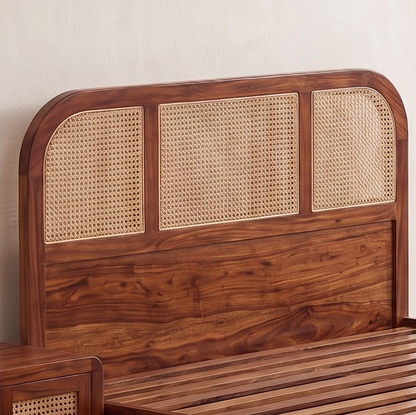 ADOUER WOOD Handcrafted Sheesham Wood & Rattan Cane Storage Bed