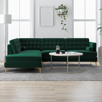 Emerald Green Velvet Tufted L-Shape Sectional 4 Seater Sofa