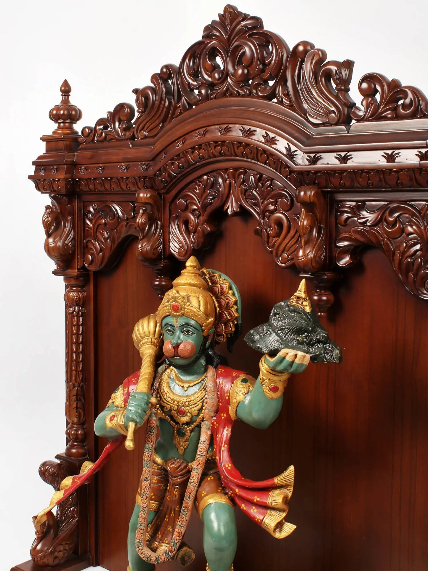 Premium Walnut Finish Sheesham Wood Pooja Mandir with Majestic Arch Design