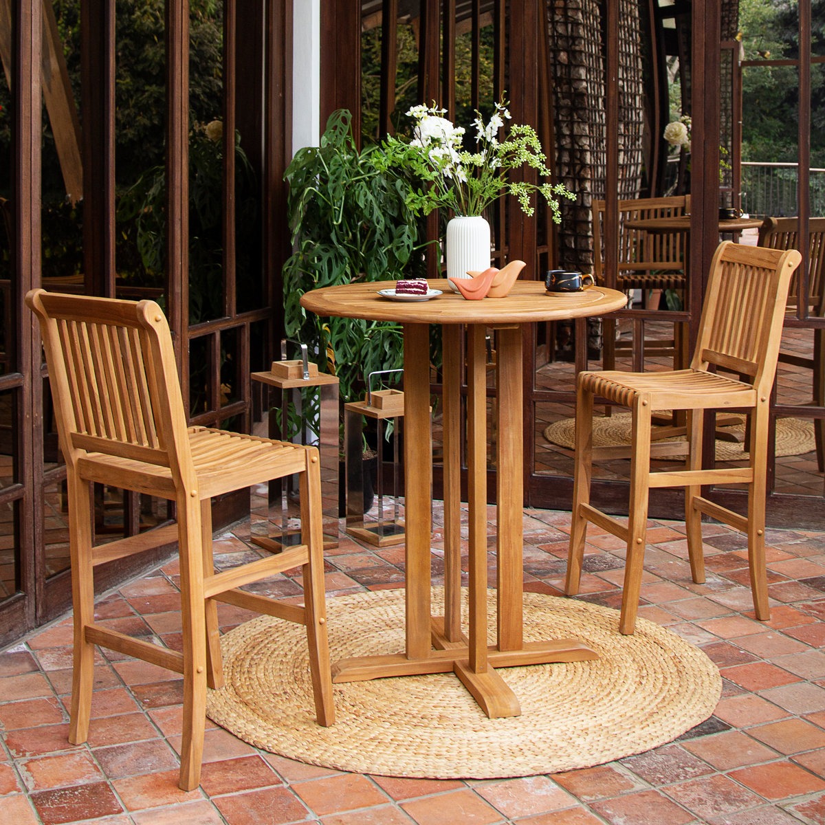 ADOUERU WOOD "36-inch Round Solid Wood Outdoor Bistro Table with Slatted Top and Pedestal Base"
