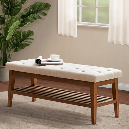 Zen-Inspired Solid Wood Upholstered Bench with Seamless Storage Compartment