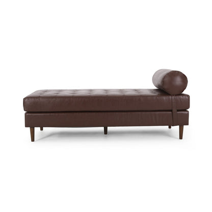 Versatile Sheesham Wood Chaise Lounger Leather Sofa for Entryway or Living Room