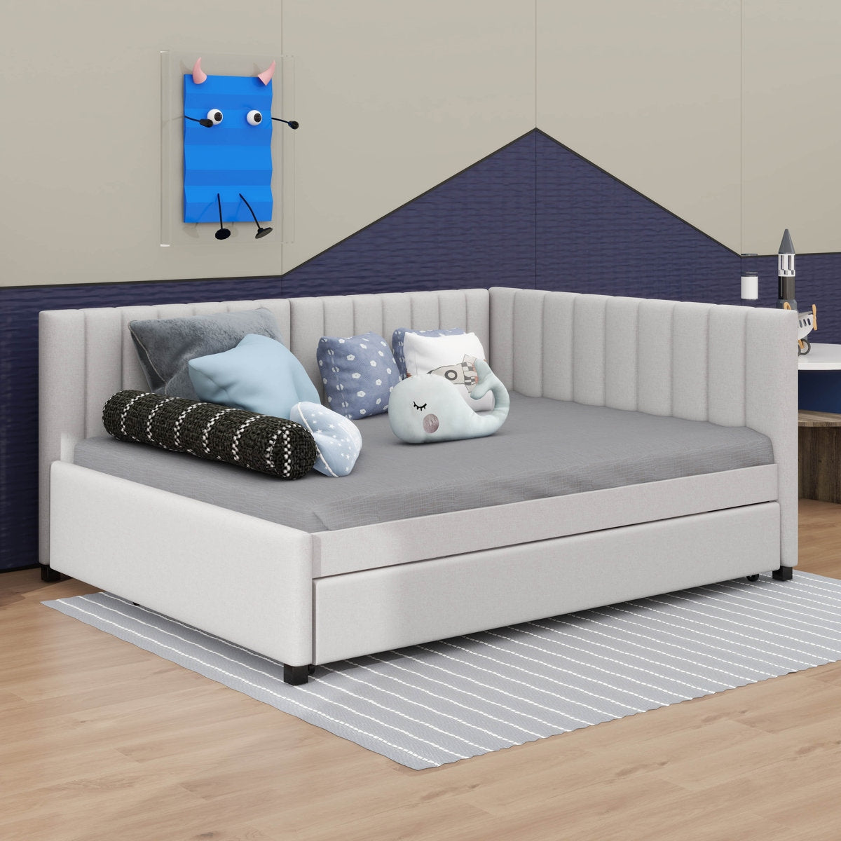 The Modern Sophisticate: Vertical Channel Tufted Solid Wood Daybed with Hidden