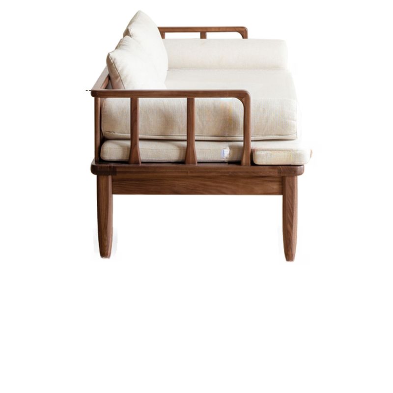Modern Sheesham Wood 3 Seater Sofa with Comfortable Linen Cushions