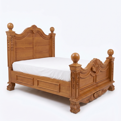 Adouer Wood Royal Solid Wood King Bed | Premium Teak Finish