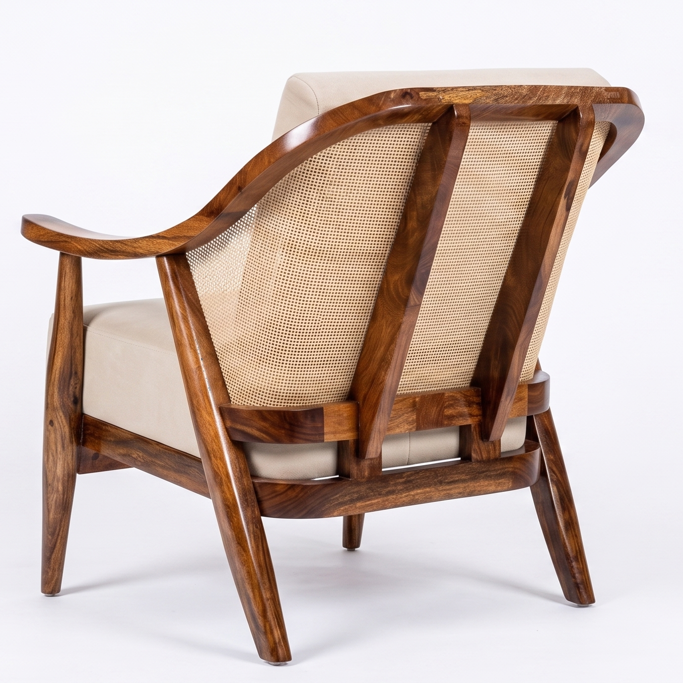 Adouer Wood Sheesham Solid Wood Armchair with Natural PU Finish