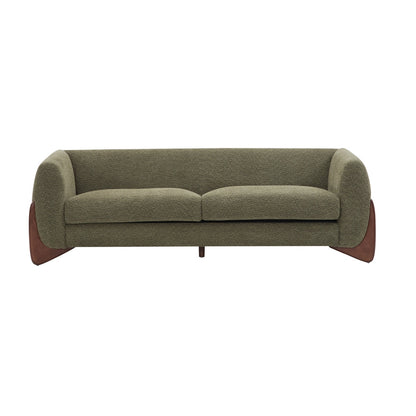 Elegant Boucle Sofa with Curved Sheesham Base