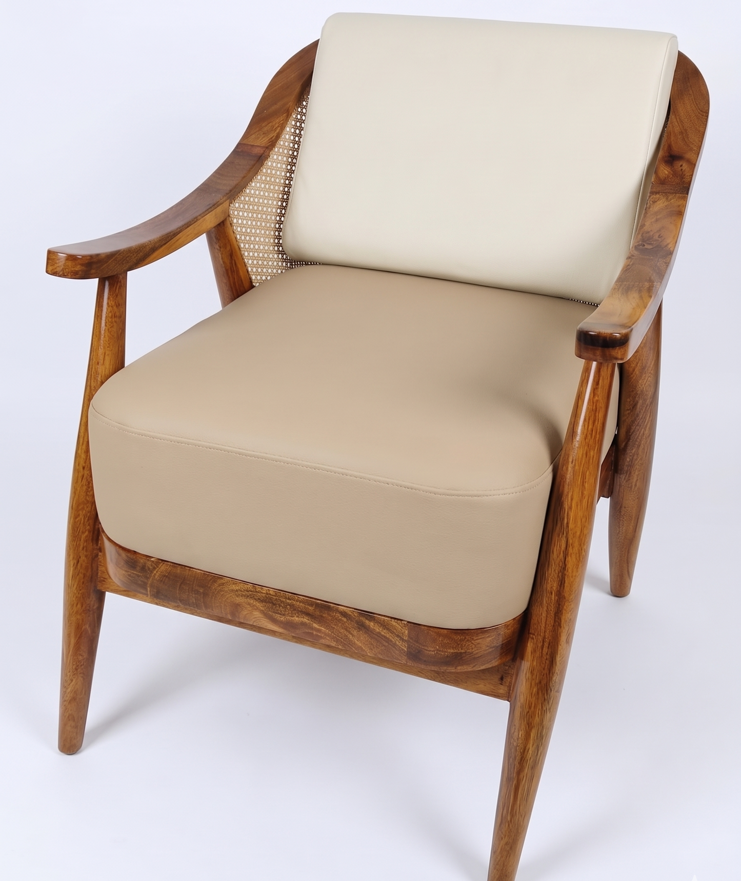 Adouer Wood Sheesham Solid Wood Armchair with Natural PU Finish