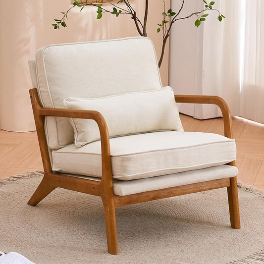 Deep Seating Acacia Arm Chair with Lumbar Pillow, Velvet Fabric