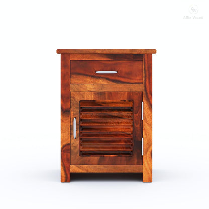 Sheesham Bedroom Side End Table with 1 Premium Metal Channeled Drawer and Door Storage for Living Room