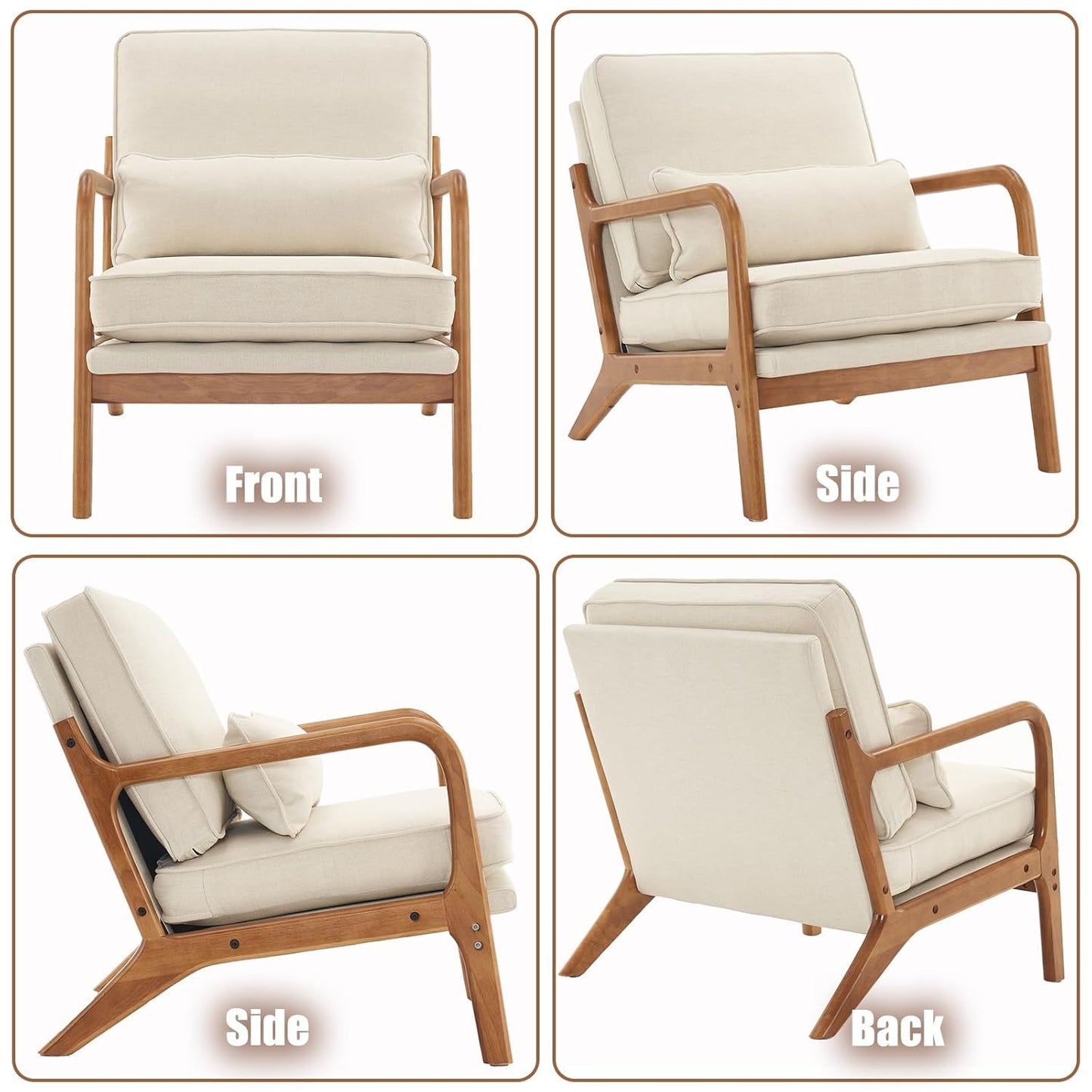 Deep Seating Acacia Arm Chair with Lumbar Pillow, Velvet Fabric