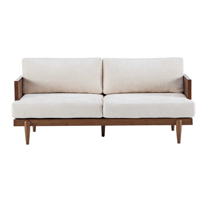 ADOUER WOOD Vintage Charm Wooden 3 Seater Sofa with Cane Sides
