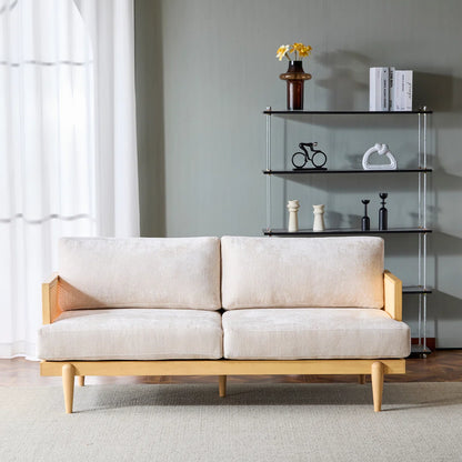 ADOUER WOOD Vintage Charm Wooden 3 Seater Sofa with Cane Sides