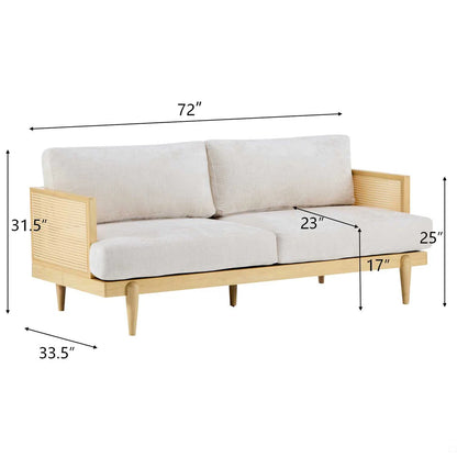 ADOUER WOOD Vintage Charm Wooden 3 Seater Sofa with Cane Sides