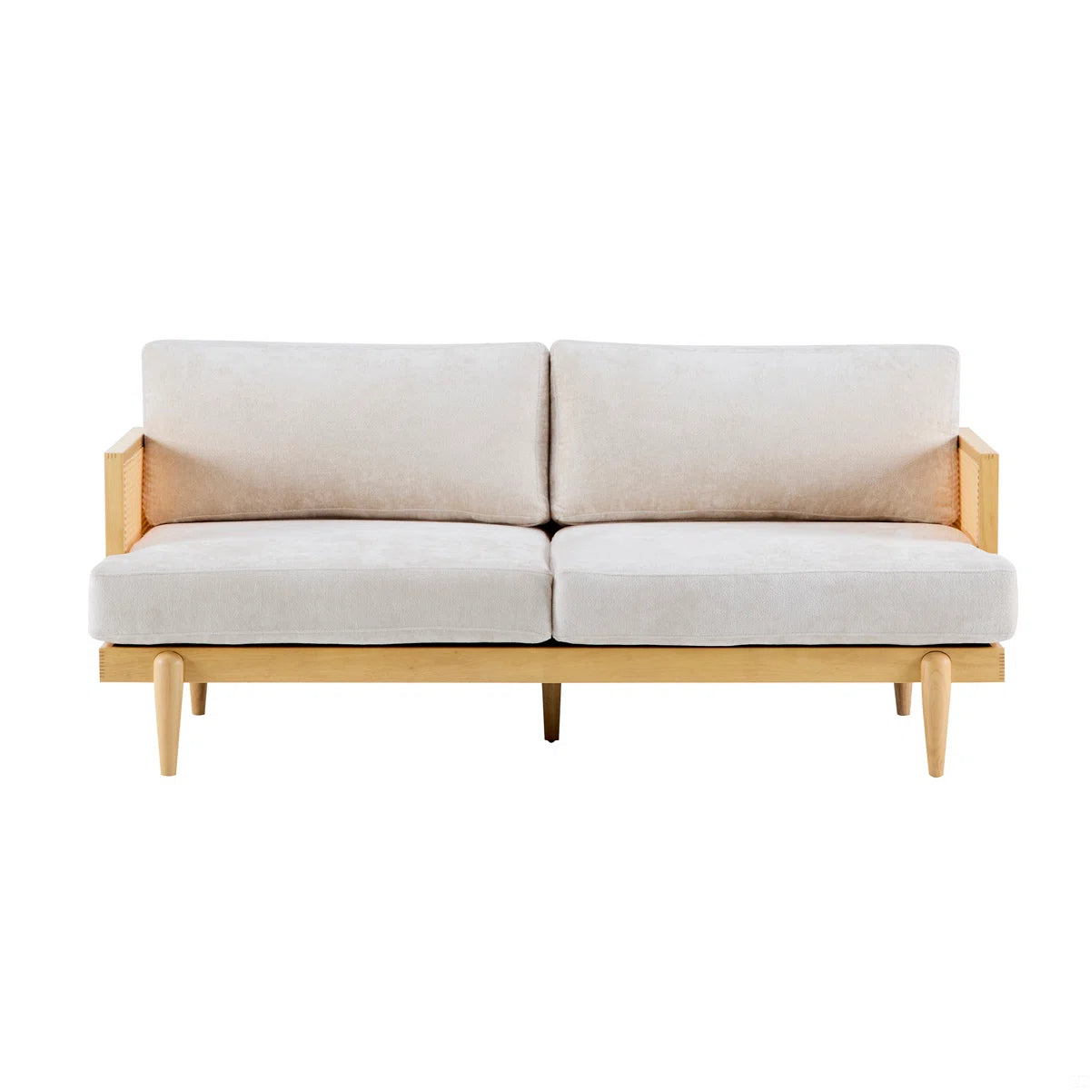 ADOUER WOOD Vintage Charm Wooden 3 Seater Sofa with Cane Sides