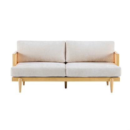 ADOUER WOOD Vintage Charm Wooden 3 Seater Sofa with Cane Sides