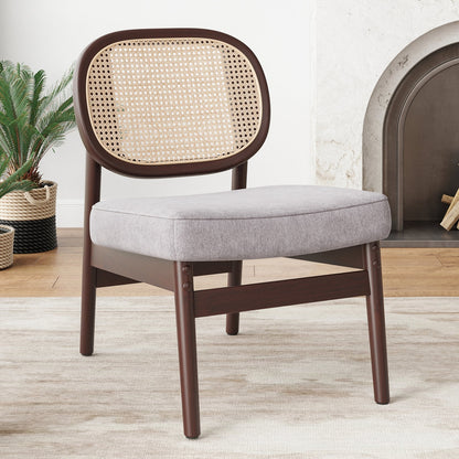 Sheesham Wood Cane Back Armchair with Cotton Seat