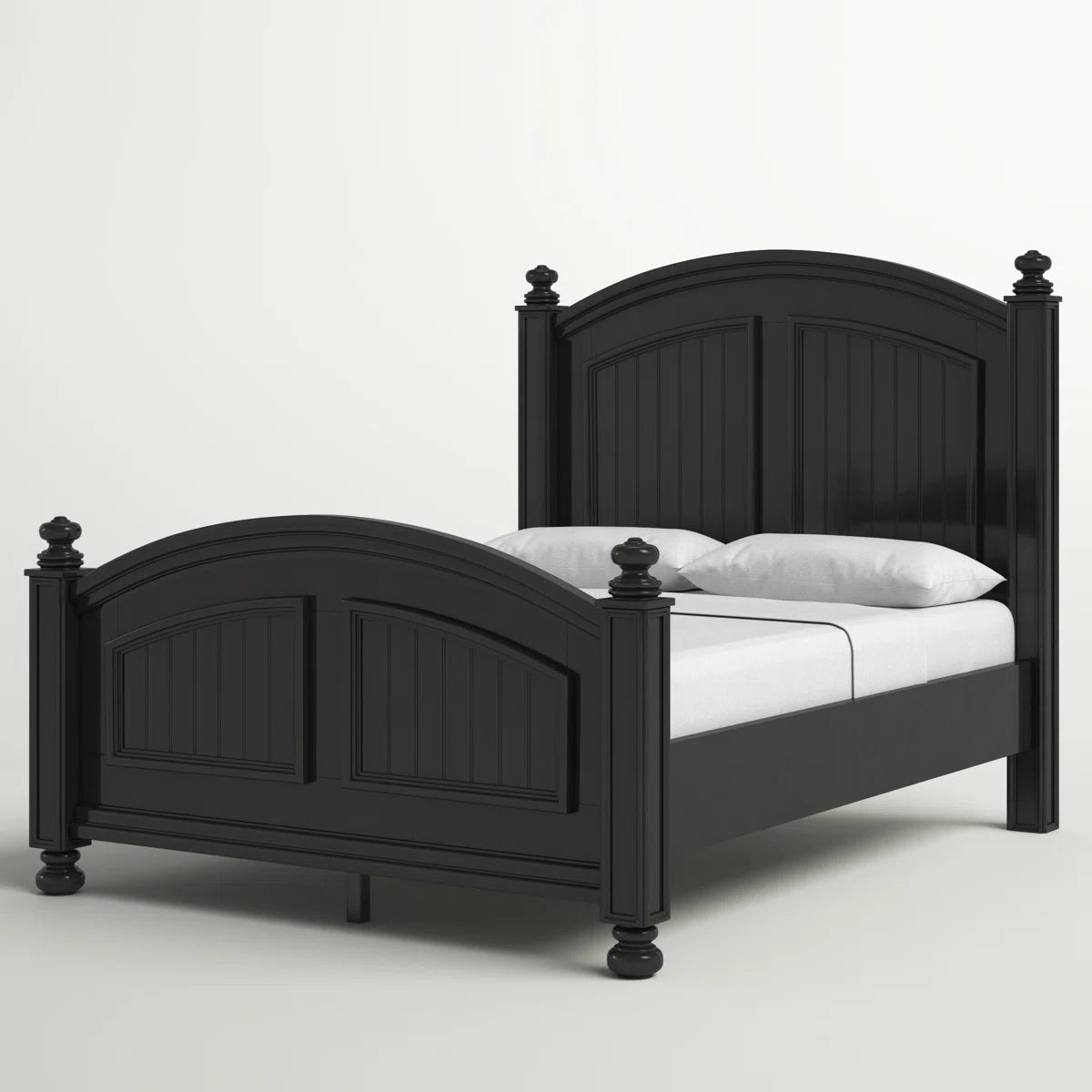 Adouer Wood Luxurious White Arch-Top Sheesham Wood Traditional Panel Bed