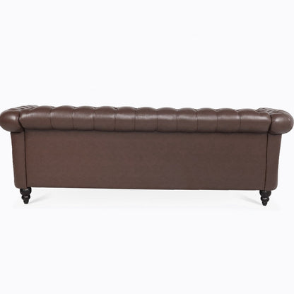 Classic Brown Leather Chesterfield Sofa with Sheesham Wood Frame