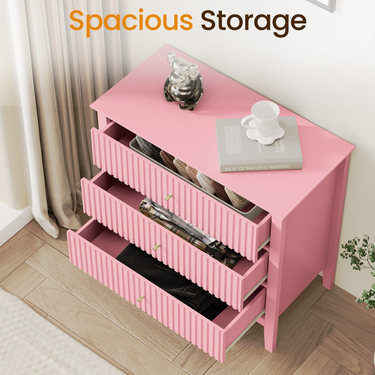 Solid Wood 3-Drawer Kids Dresser – Contemporary Nursery Chest of Drawers for Clothes & Toys – Durable Handcrafted Children's Storage Furniture