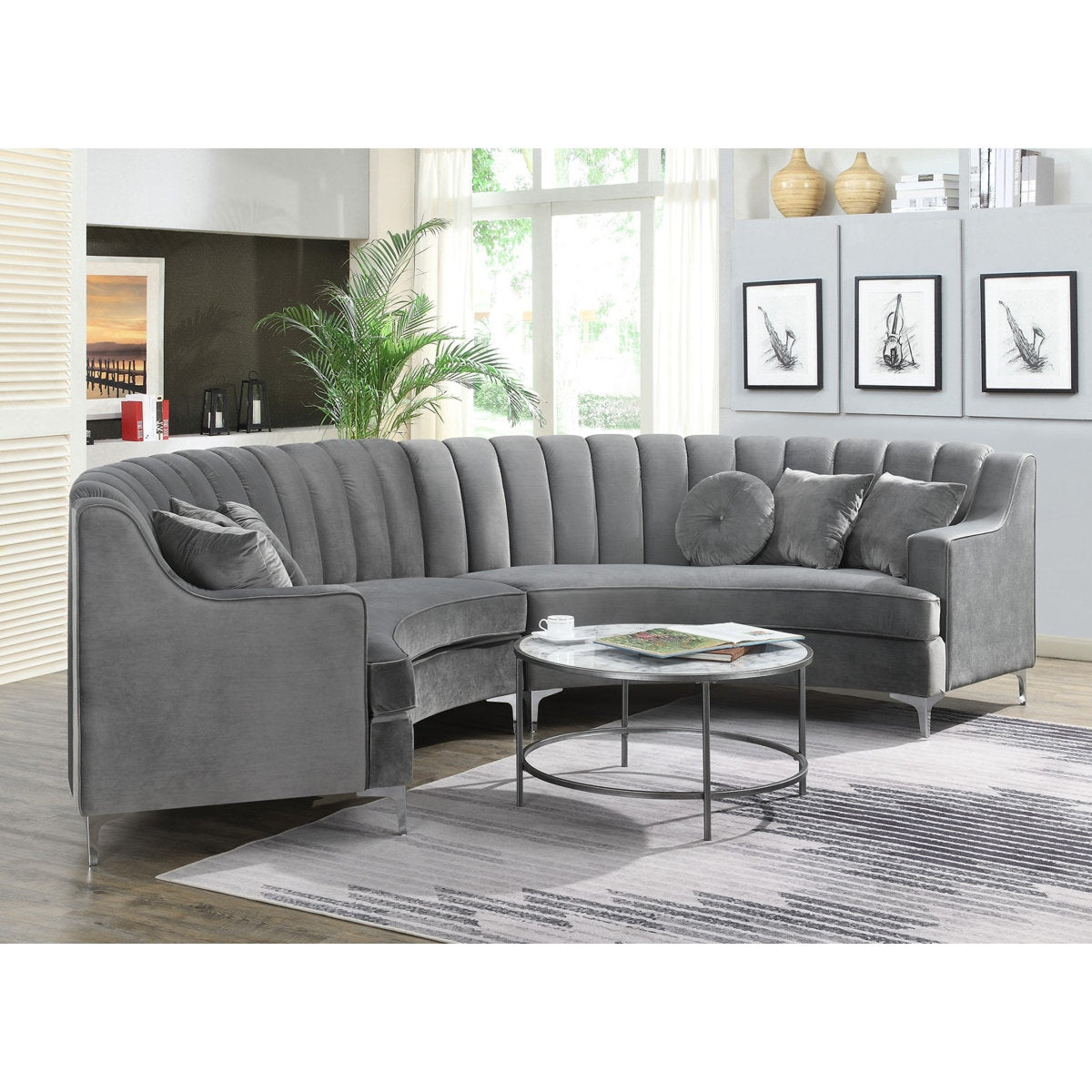 Luxurious Velvet Curved 6 Seater Sofa stainless steel Leg