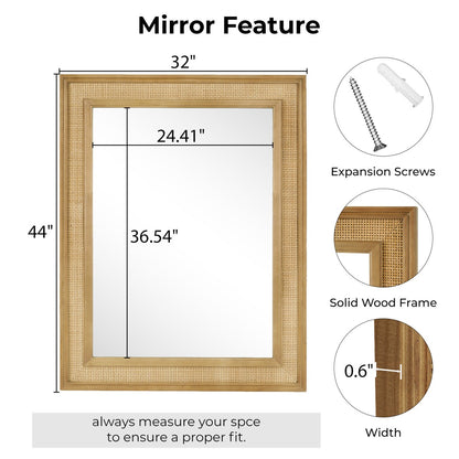 Natural Wood Rattan Mirror Farmhouse Wall Decoration