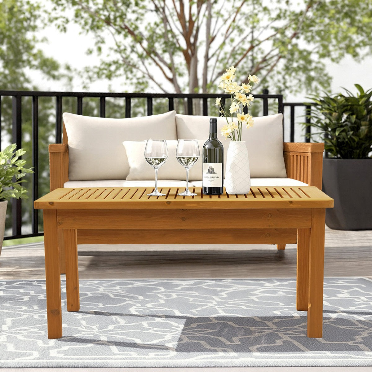 ADOUER WOOD Weather-Resistant Timber Garden Table with Slatted Top with Exterior PU Finish