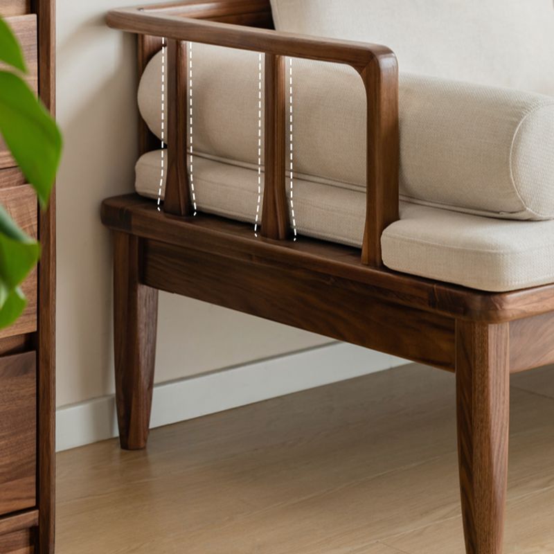 Modern Sheesham Wood 3 Seater Sofa with Comfortable Linen Cushions