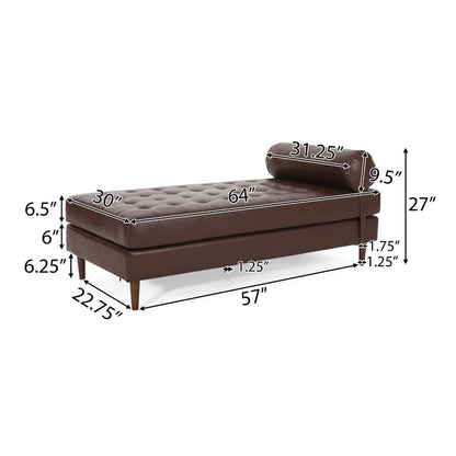 Versatile Sheesham Wood Chaise Lounger Leather Sofa for Entryway or Living Room