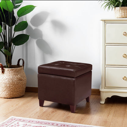 Functional Brown Faux Leather Cube Footrest