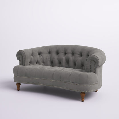 ADOUER WOOD Solid Wood Frame Upholstered Tufted Back 3 Seater Sofa With Backrest