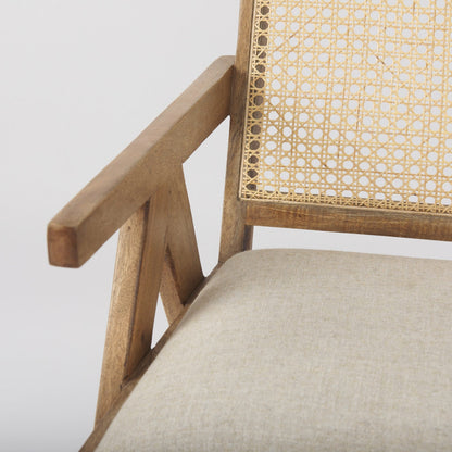 Acacia Wood Cane Back Arm Chair with Cotton Seat